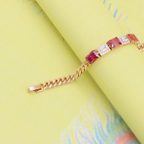 "Rose Gold Bracelet with Red & White Crystals, XPBL0892 - Picture 5 of 12